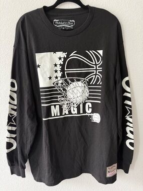 Mitchell & Ness Black Orlando Magic Graphic Long Sleeve Shirt XL Oversized